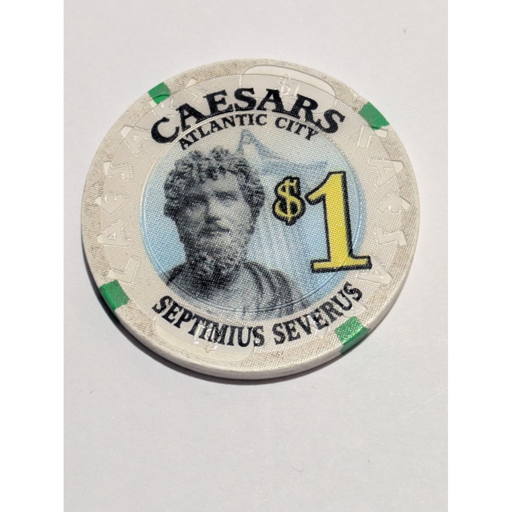 Caesars Atlantic City $1 Casino Poker Chip Septimius Severus Roman Emperor White